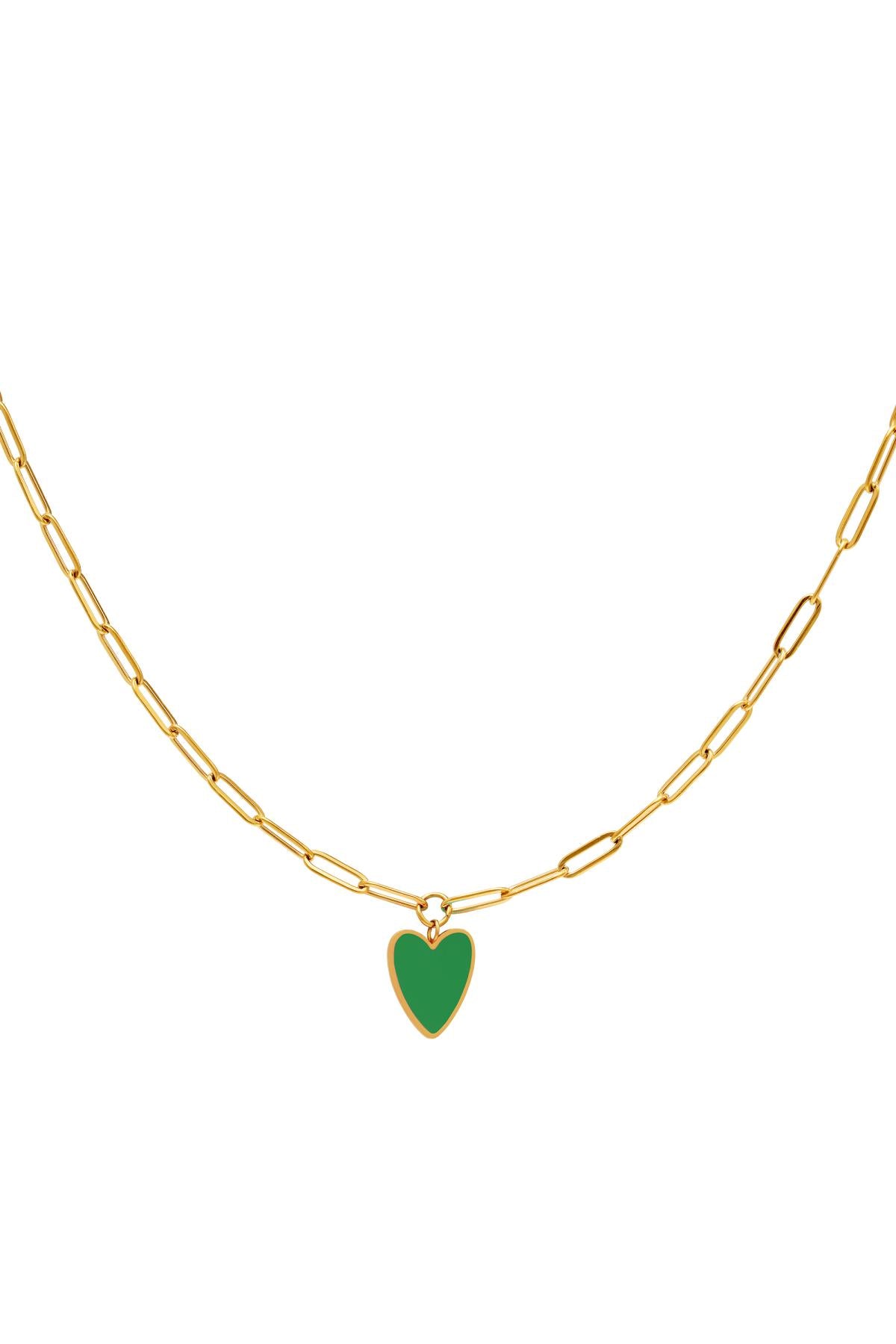 Gekleurde harten ketting Green & Gold Stainless Steel