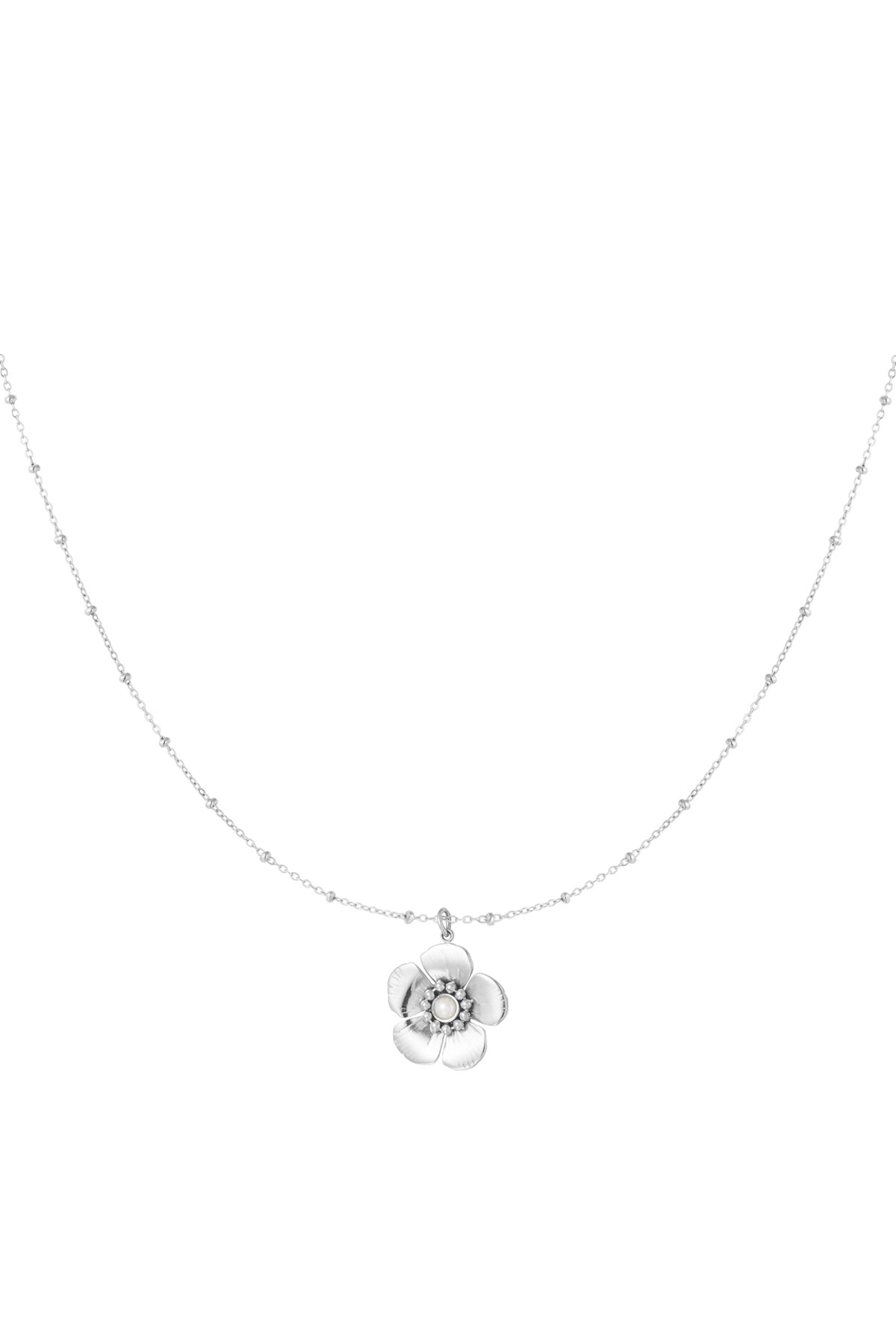 zilverkleurige ketting met bloem