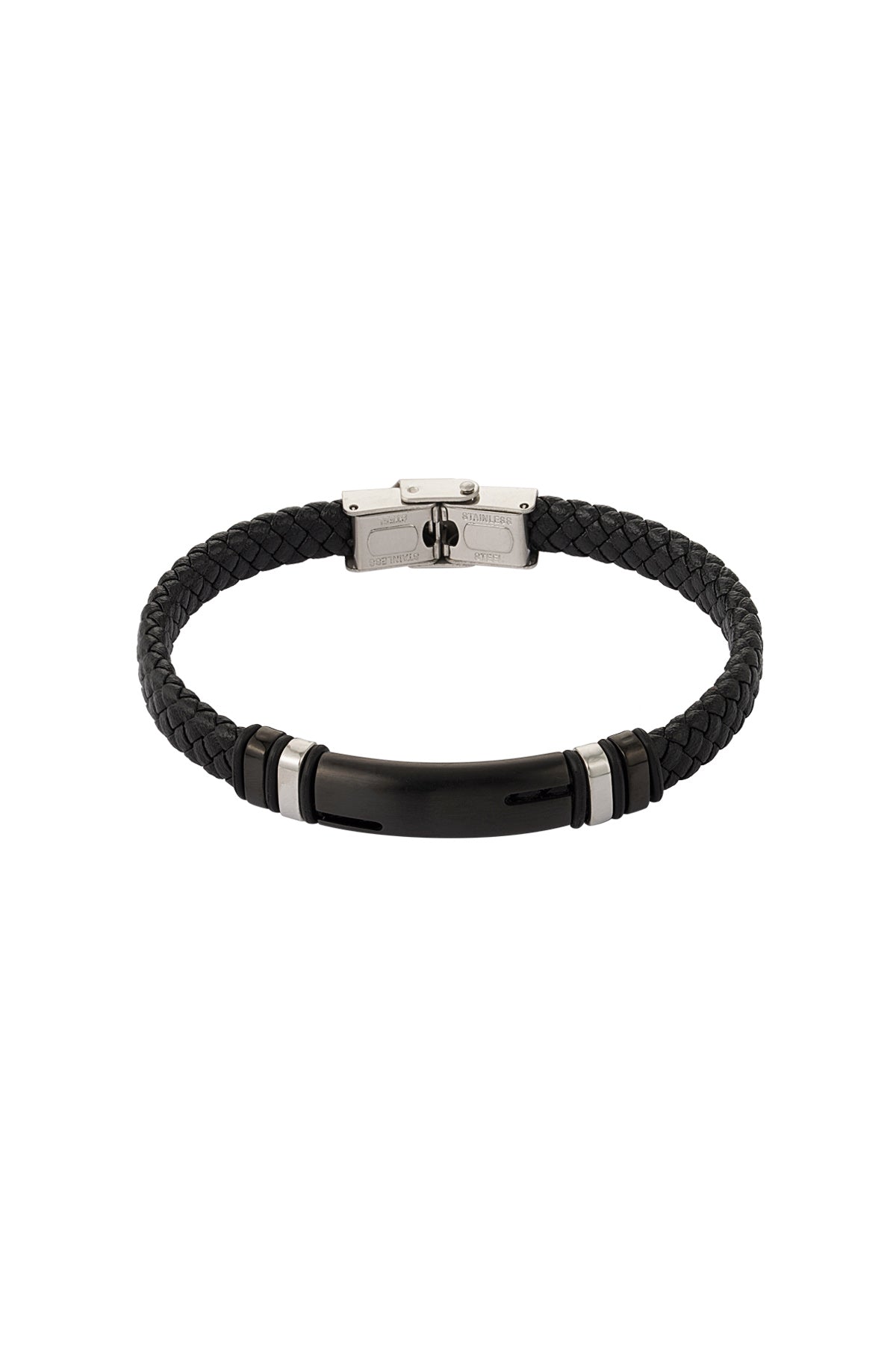 Herenarmband gevlochten - zwart/zilverkleurig