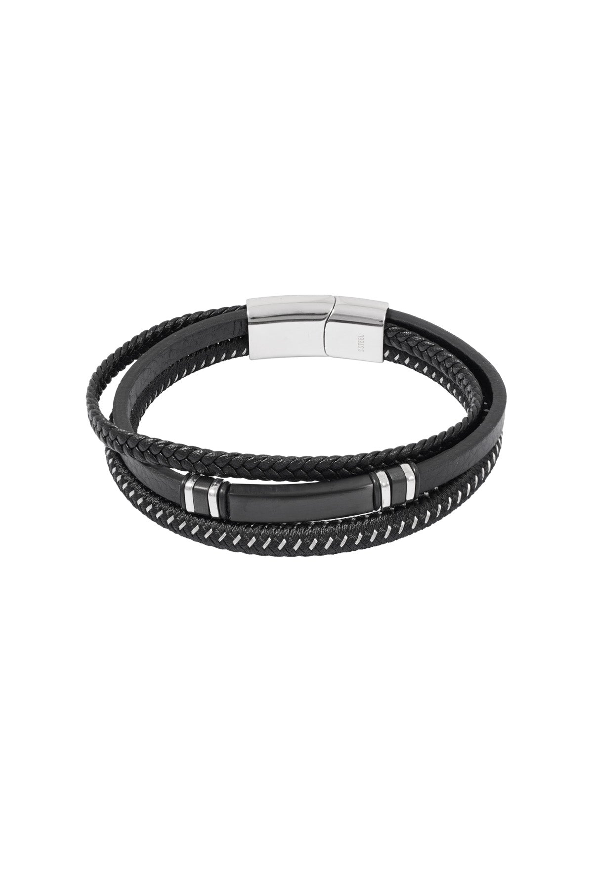 Casual dubbele gevlochten mannen armband - zwart/zilver kleurig