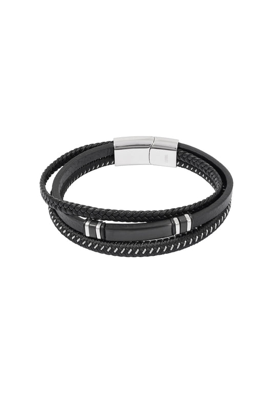 Casual dubbele gevlochten mannen armband - zwart/zilver kleurig
