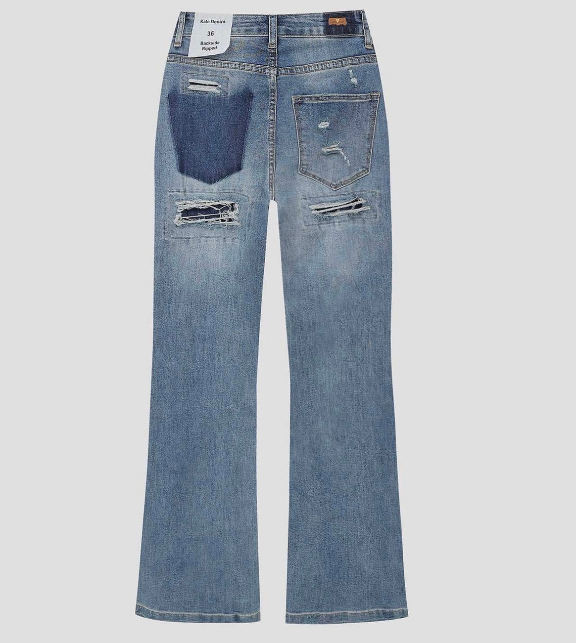 blue jeans with ruffle back
