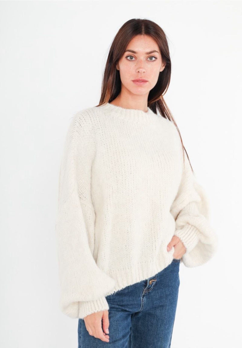 cozy sweater kort met ballon mouw one size mohair en wol