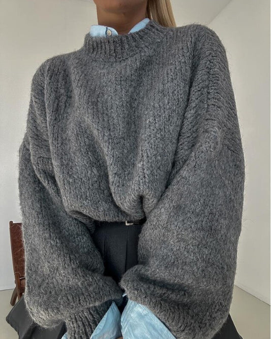 cozy sweater kort met ballon mouw one size mohair en wol