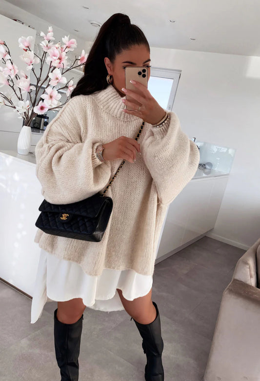 cozy oversized trui met ballon mouw van mohair en wol one size
