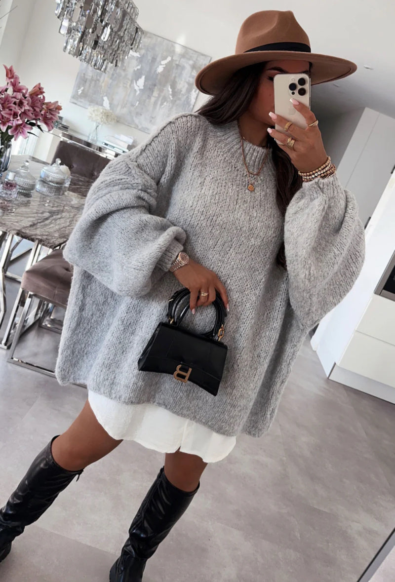 cozy oversized trui met ballon mouw van mohair en wol one size