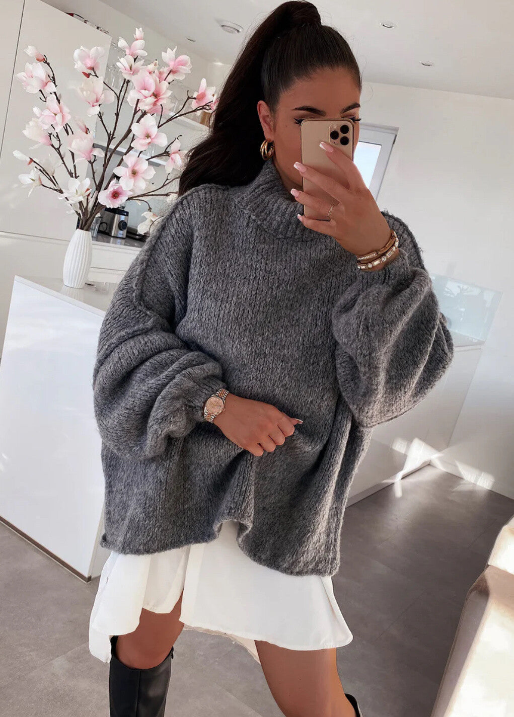 cozy oversized trui met ballon mouw van mohair en wol one size