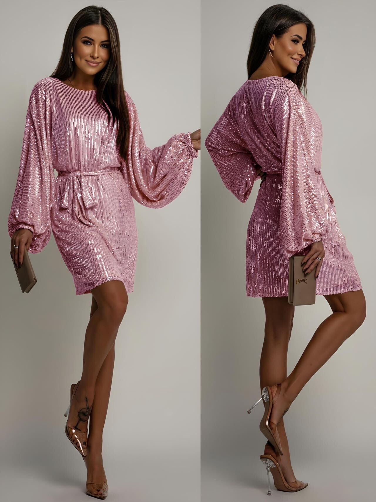 glitter jurkjes met riem one size