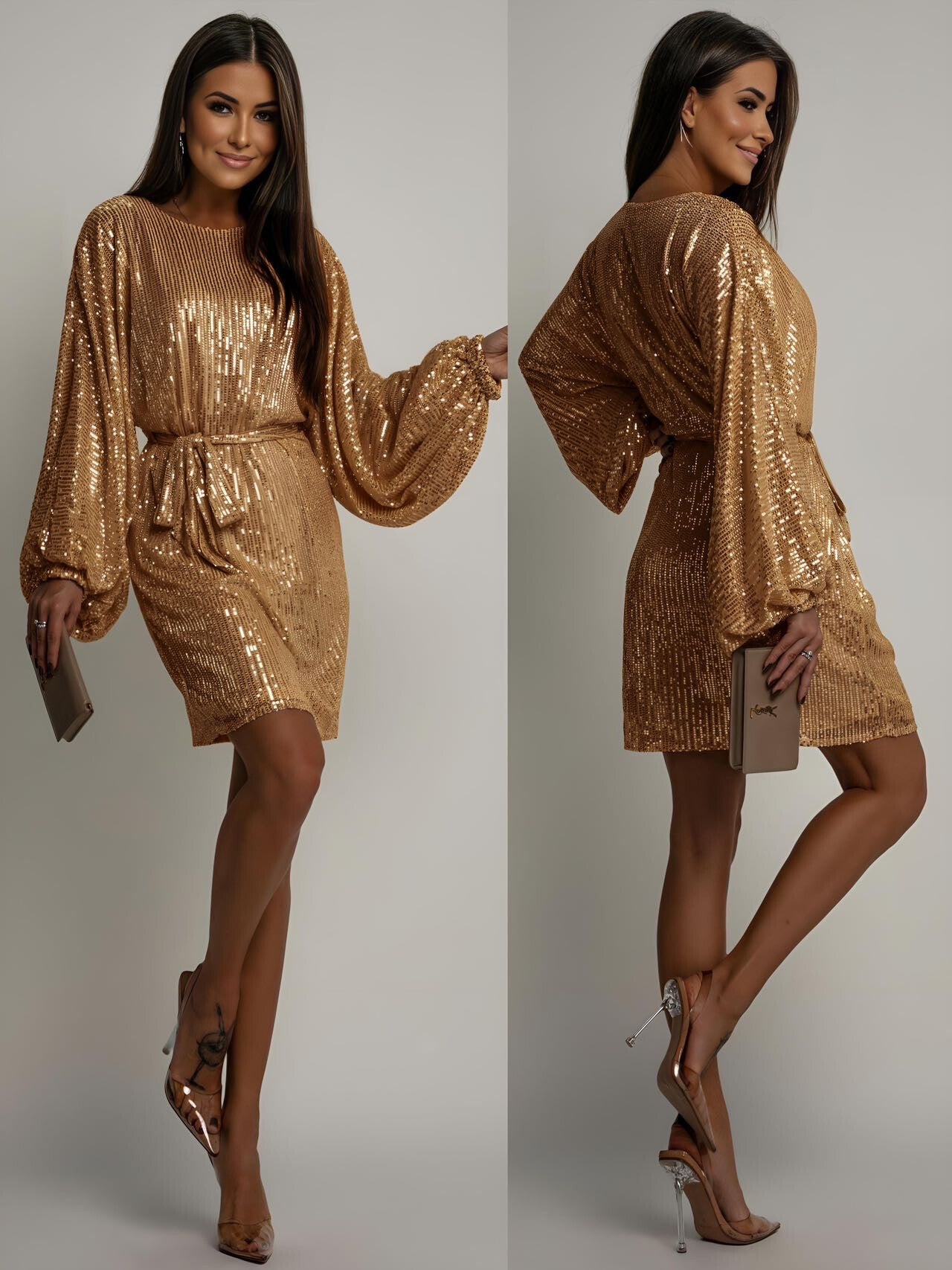 glitter jurkjes met riem one size